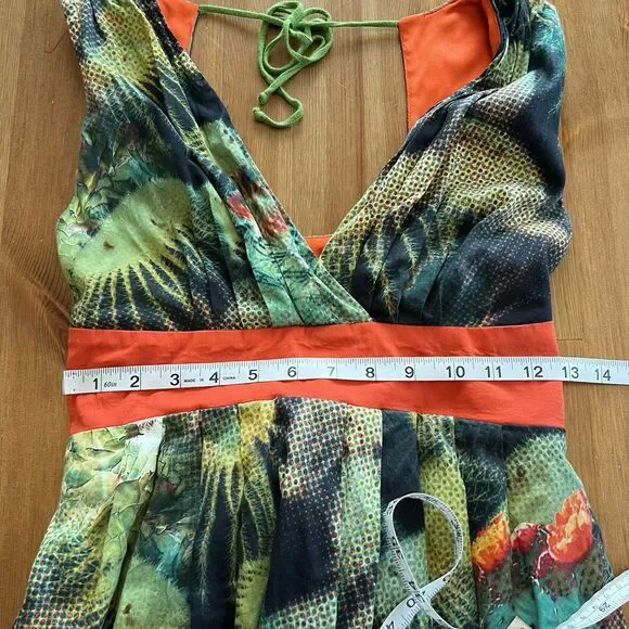 Eva Franco Anthropologie Dress Size 4 Succulents Green Orange Tie Back Western - Picture 16 of 16